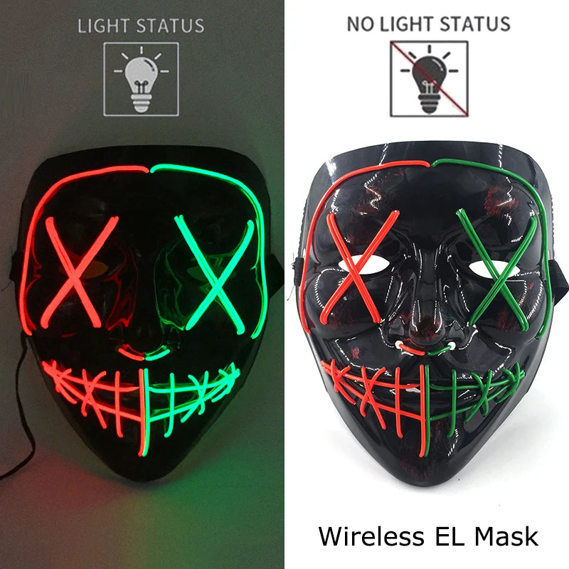 Máscara LED neón roja y verde encendida y apagada