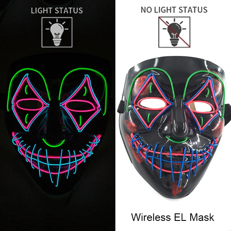 Máscara LED neón diamante encendida y apagada