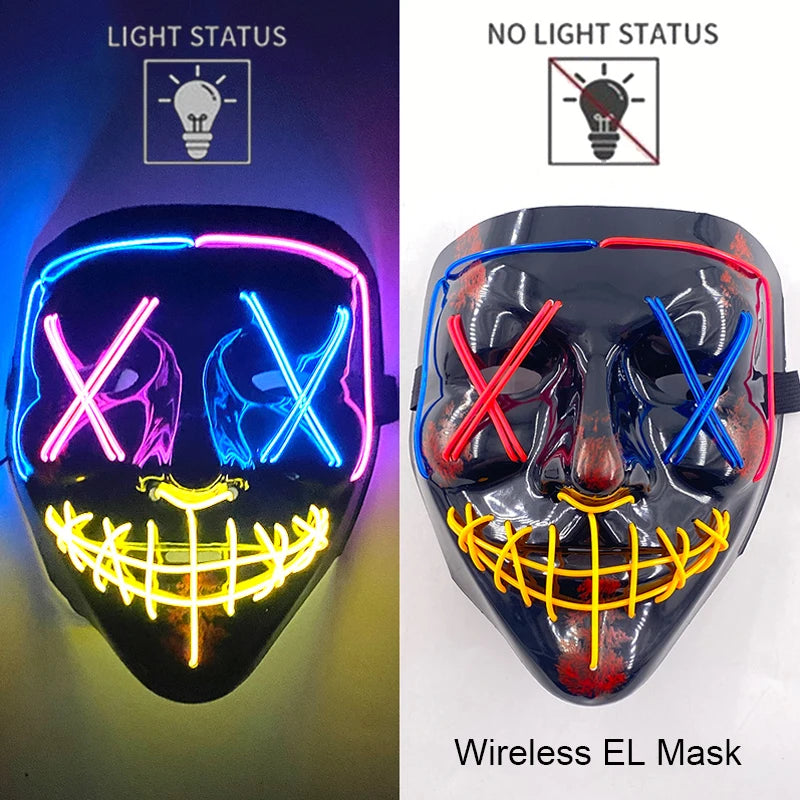 Máscara LED neón arcoíris encendida y apagada
