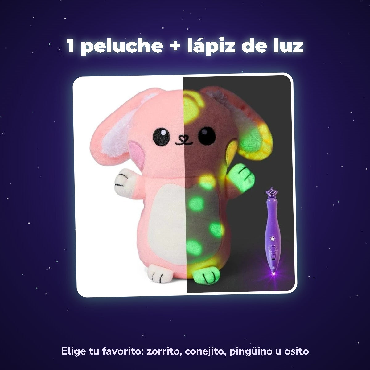 1 peluche luminoso con lápiz de luz